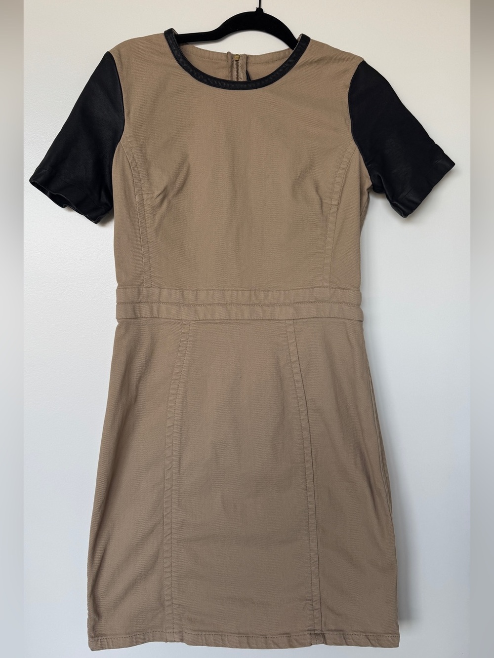 Marc by Marc Jacobs Taupe Dress with Black leather Sleeves